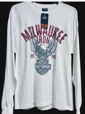 NWT Harley-Davidson Women’s White Milwaukee Iron Graphic Tee Long Sleeve SZ LRG